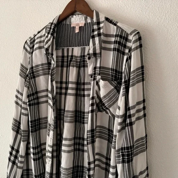 Como Vintage Plaid Flannel Button Down Shirt Black White Grungecore XL Cozy - Picture 5 of 14